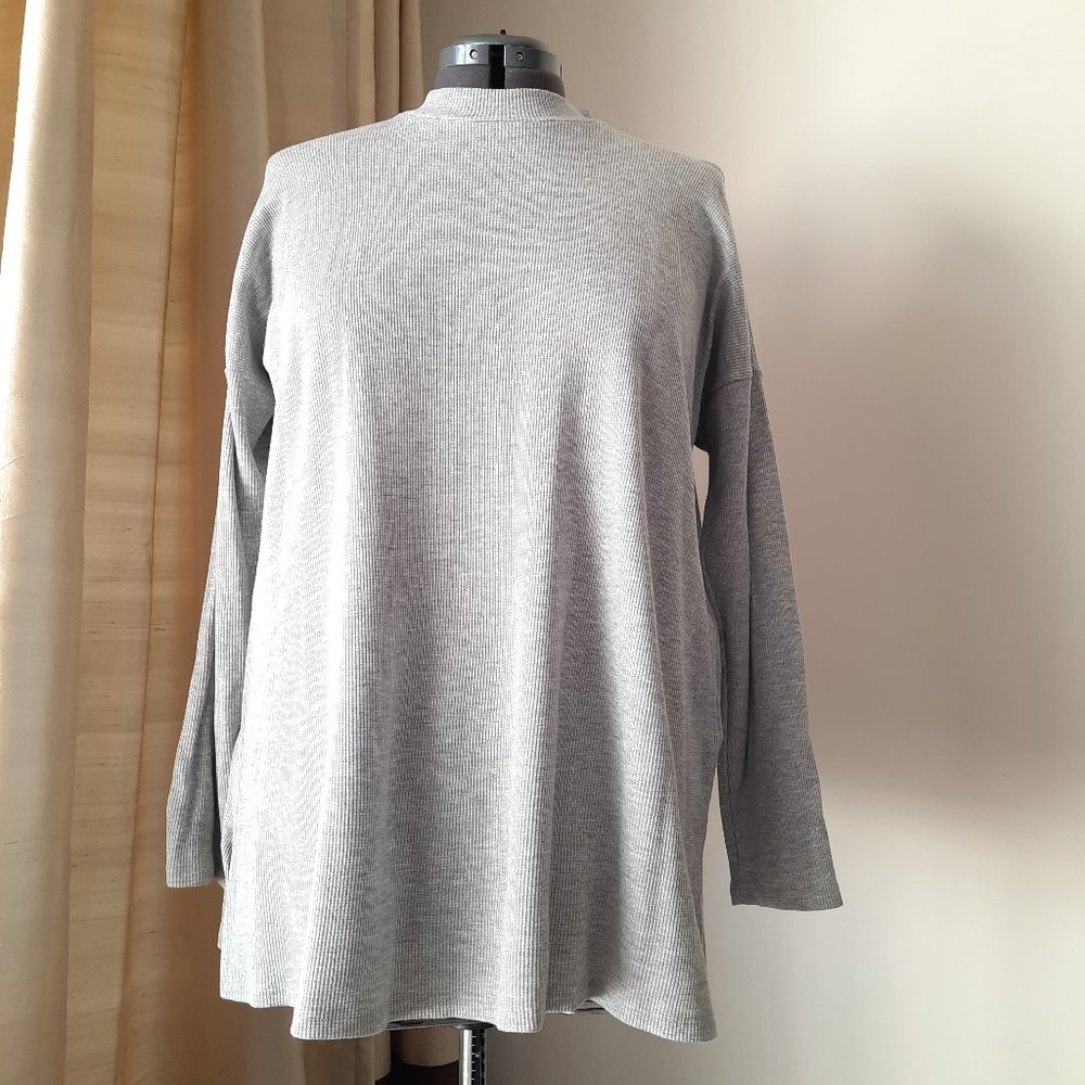 Eileen Fisher Grey Mock Neck Waffle Knit Top Tunic Size XL
